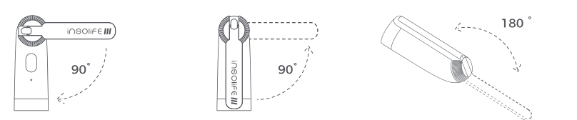 Install the Flip head with its arm horizontal and logo facing up, turn clockwise 90 degrees; turn counterclockwise 90 degrees to remove; unfold up to 180 degrees for use.